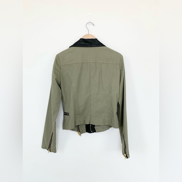 Forever 21 Faux Leather Moto Jacket Olive Green and Black Size Small - Picture 3 of 3
